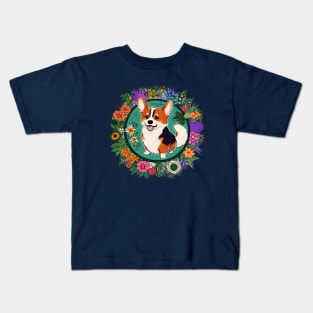 cute corgi with floral patterns Kids T-Shirt